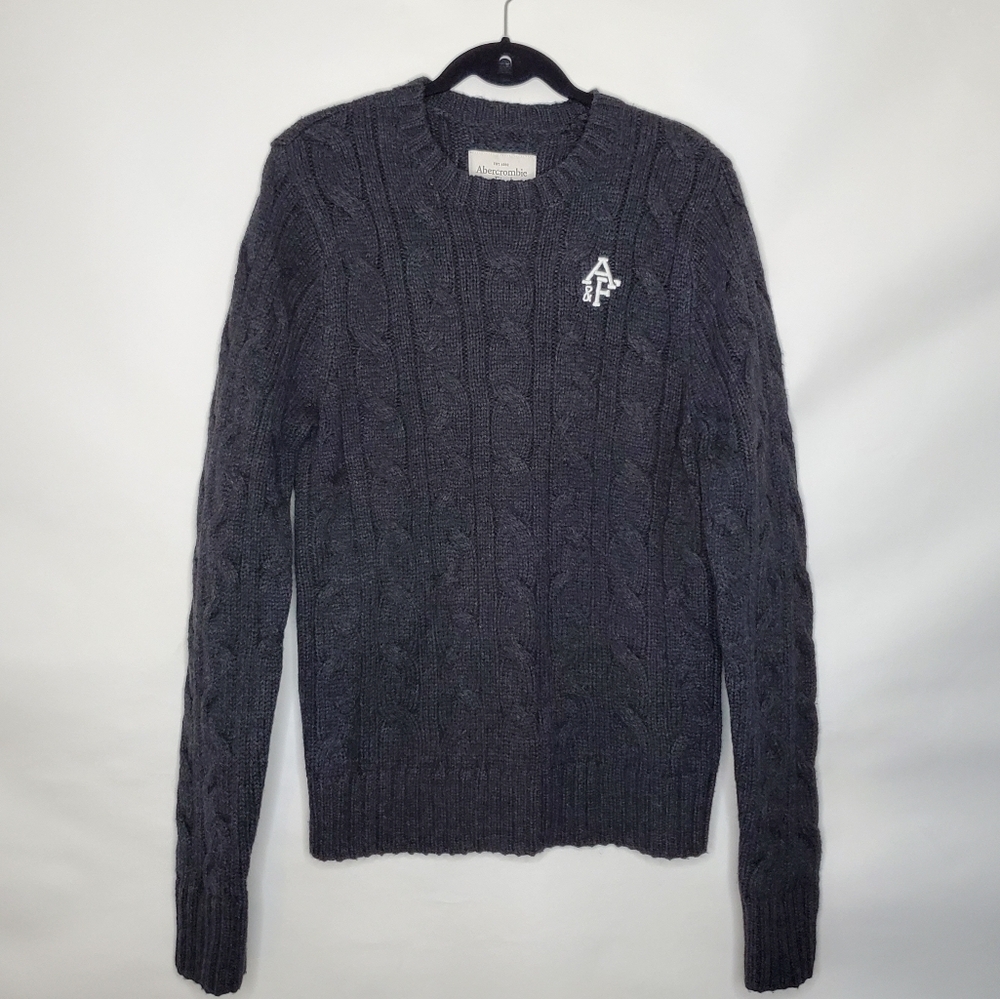 Abercrombie & Fitch Wool Blend Cable Knit Men's Sweater Size L Chest Monogram
